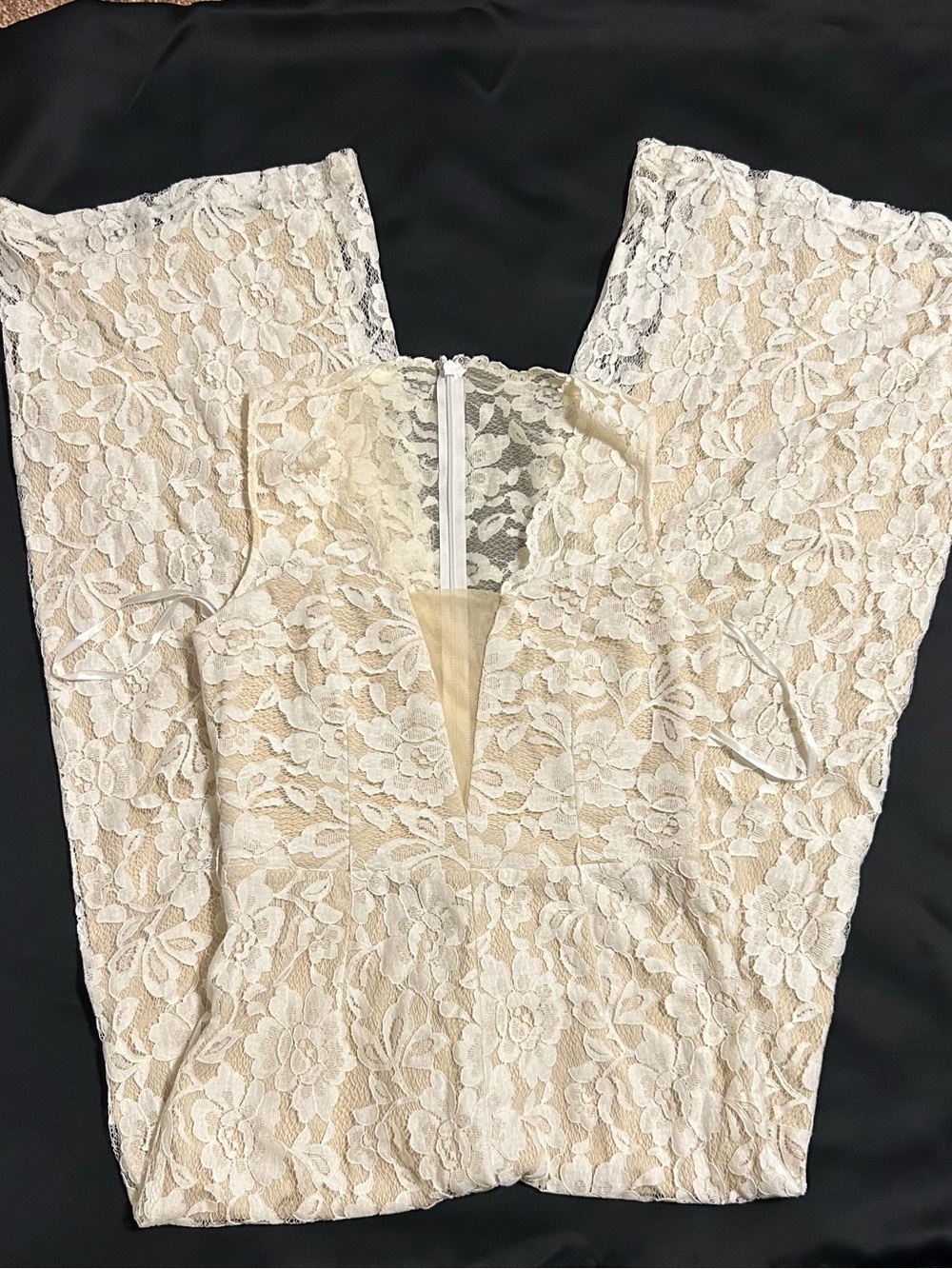 Lace V-Neck Ivory Jumpsuit - Women's